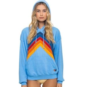 Aviator Nation Mountain Stitch Chevron Relaxed Hoodie Sky Excellent Condition